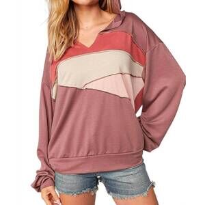 NEW SUGARFOX colorblock vneck hoodie in mauve